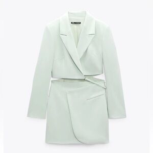 Zara Mint Green Cut-Out Tailored Blazer Mini Dress l Size: XS NWT